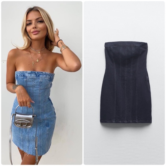 NWT Zara TRF Denim Corset Dress